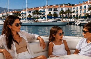 Guests relaxing in comfortable yacht seating